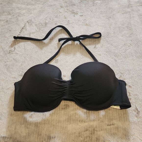 Victoria's Secret Size 34D Black Strappy Back Bandeau Strapless Bikini Top - Picture 1 of 3